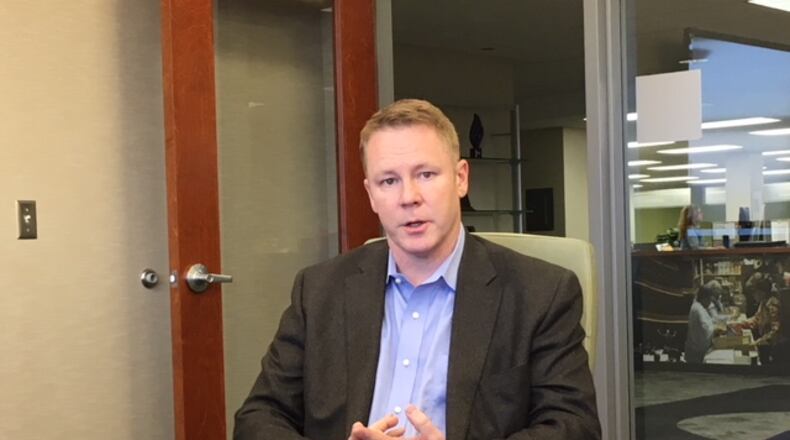 U.S. Rep. Warren Davidson, R-Troy, at Cox Media Group offices Thursday. THOMAS GNAU/STAFF