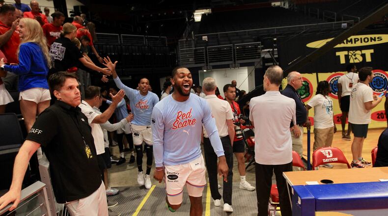 The Red Scare's Trey Landers takes the court before a game against Best Virginia in the quarterfinals of The Basketball Tournament on Friday, July 29, 2022, at UD Arena. David Jablonski/Staff