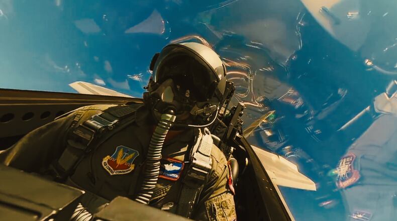 As seen in this screenshot of the Air Force's new airpower-centric ad "Own the Sky," some of the Air Force’s 5th generation fighter pilots are seen pulling Gs and performing high-speed maneuvers civilians might only see at an air show. The new commercial will play in movie theaters in May 2022 and can also be viewed on www.airforce.com. Air Force Recruiting Service and the Air Force’s advertising agency, GSD&M, filmed "Own the Sky" at Edwards Air Force Base, Calif. (Courtesy graphic)