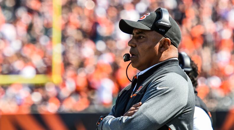 The Cincinnati Bengals head coach Marvin Lewis watches his team during their 20-0 loss to the Baltimore Ravens Sunday, Sept. 10 at Paul Brown Stadium in Cincinnati. NICK GRAHAM/STAFF