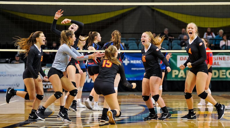 Fenwick defeated Highland 3-1 in the Division II state volleyball championship game Saturday, Nov. 9, 2019, at Wright State University’s Nutter Center. NICK GRAHAM/STAFF