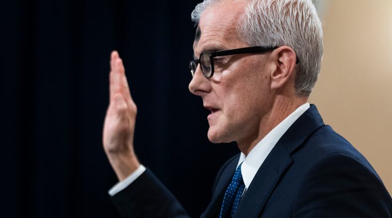 Department of Veterans Affairs Secretary Denis McDonough, is sworn in during a House Committee on Veterans' Affairs hearing on whether the Veterans Affairs ignore and perpetrate sexual harassment, on Capitol Hill, Wednesday, Feb. 14, 2024, in Washington. (AP Photo/Manuel Balce Ceneta)