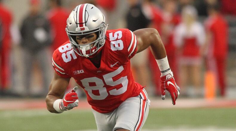 Ohio State's Blue Smith lines up at wide receiver during a game against Tulane on Saturday, Sept. 22, 2018, at Ohio Stadium in Columbus.