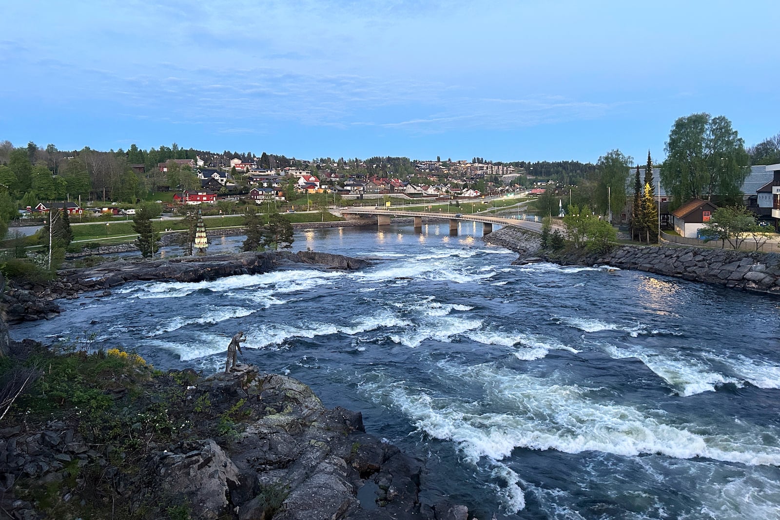 The town of Kongsberg, which is the headquarters of a defense company which makes missiles for Ukraine and is seen as a potential target for sabotage, is seen in Norway Wednesday, May 7, 2025. (AP Photo/Emma Burrows)