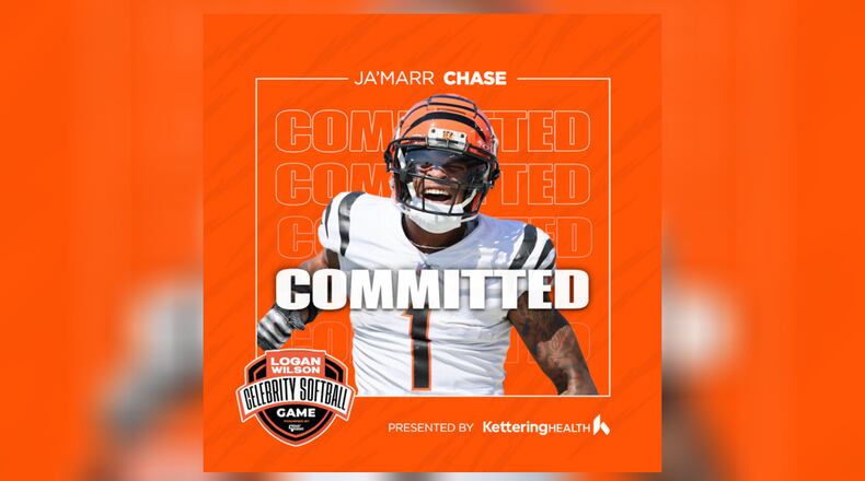 Cincinnati Bengals four-time Pro Bowl wide receiver Ja’Marr Chase has been added to the list of players expected to participate in the Logan Wilson Celebrity Softball Game, June 11. CONTRIBUTED