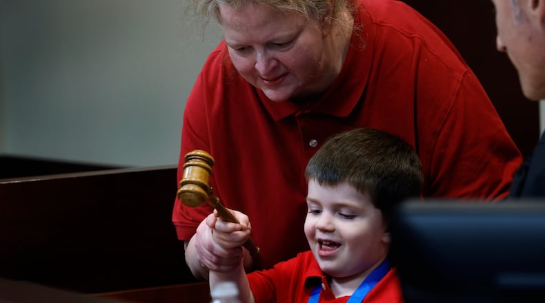 Amanda Lovette with newly adopted son Payton on National Adoption Day Friday, Nov. 1, 2024. MARSHALL GORBY\STAFF