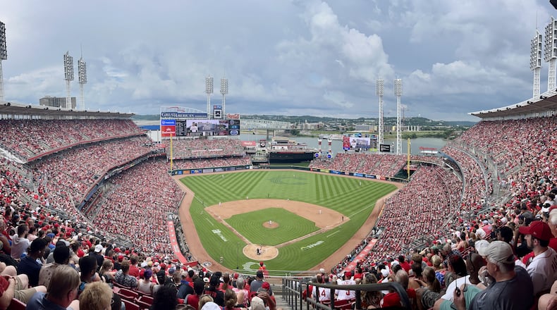 The scene as the Reds play the Padres on Sunday, July 2, 2023, at Great American Ball Park in Cincinnati. David Jablonski/Staff