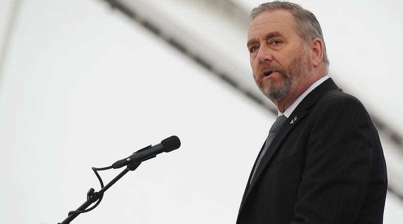 Ohio Attorney General Dave Yost was the keynote speaker for the Montgomery County 15th Annual Law Enforcement Memorial Ceremony held at Riverscape Friday May 6, 2022. MARSHALL GORBY\STAFF