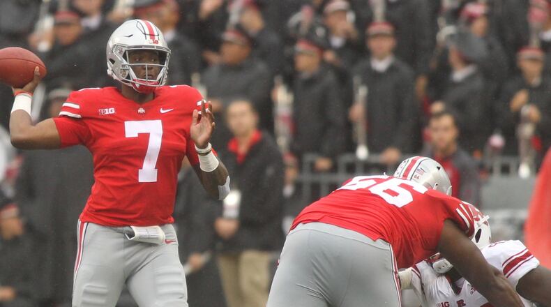 Ohio State’s Dwayne Haskins passes against Rutgers on Saturday, Sept. 8, 2018, at Ohio Stadium in Columbus. David Jablonski/Staff