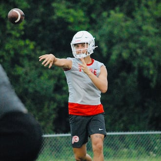 Carlisle quarterback Kolby Morgerson throws a pass during a recent 7-on-7 scrimmage. CHRIS VOGT / CONTRIBUTED