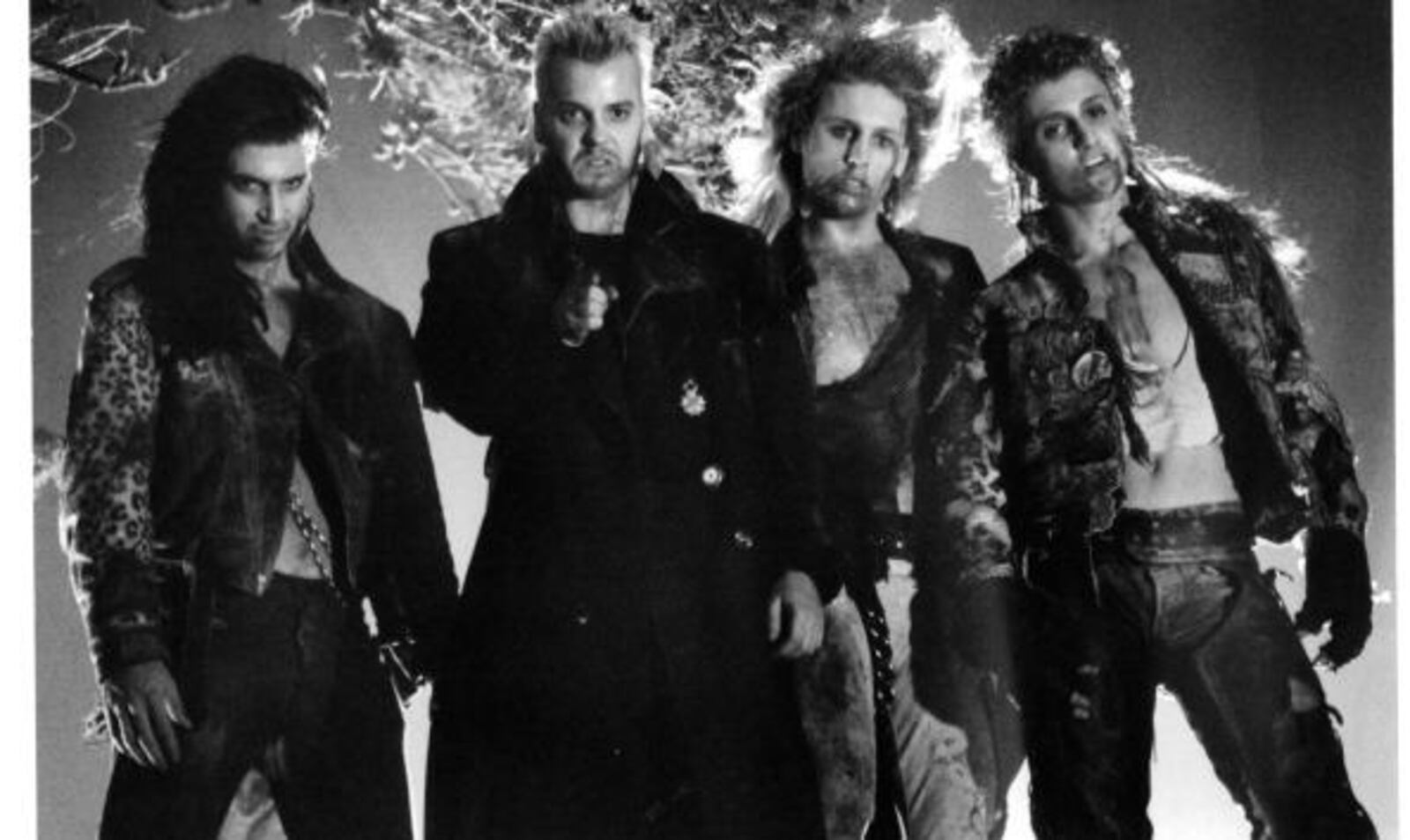 Billy Wirth, Kiefer Sutherland, Brooke McCarter and Alex Winter in a scene from the film 'The Lost Boys', 1987. (Photo by Warner Brothers/Getty Images)