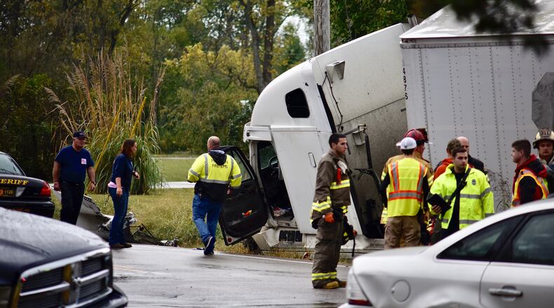 Three people died Friday afternoon in a crash at Ohio 73 and Jacksonburg Road in Wayne Twp. NICK GRAHAM/STAFF