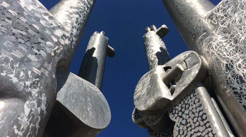 This is a detail from "Song and Dance," an aluminum sculpture by artist Barry Gunderson. It can be found in in Kettering Central Park within Lincoln Park Civic Commons LISA POWELL / STAFF