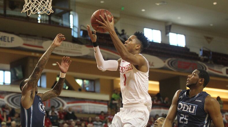 Dayton's Darrell Davis shoots against Old Dominion on Sunday, Nov. 19, 2017, at TD Arena in Charleston, S.C.