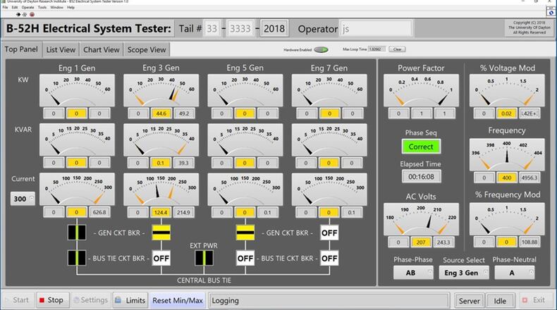 The software user interface for the new electrical systems tester is displayed for B-52 maintenance technicians conducting a test. (Courtesy photo)