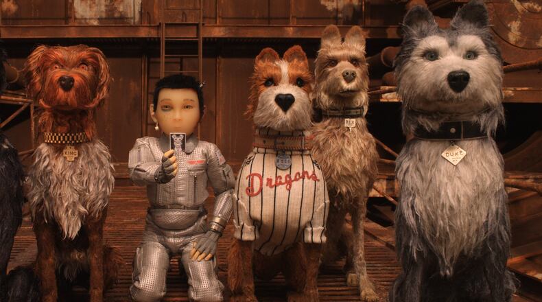 Bryan Cranston as “Chief” (from left), Bob Balaban as “King,” Koyu Rankin as “Atari Kobayashi,” Bill Murray as “Boss,” Edward Norton as “Rex” and Jeff Goldblum as “Duke” in the film “Isle of Dogs.” Contributed by Fox Searchlight Pictures