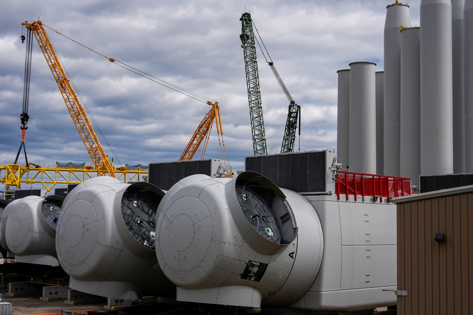 FILE - Wind turbine components are visible at New London State Pier, April 16, 2025, in New London, Conn. (AP Photo/Julia Demaree Nikhinson, File)