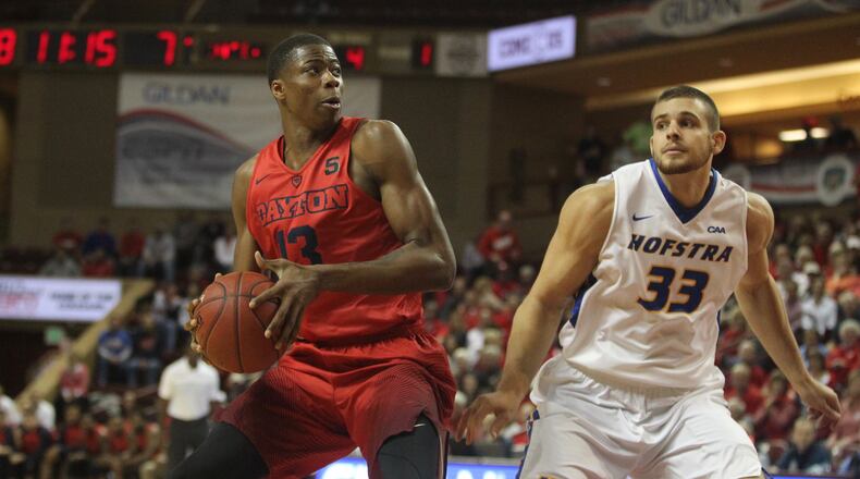 Dayton's Kostas Antetokounmpo drives to the basket in the first half against Hofstra on Thursday, Nov. 16, 2017, at TD Bank Arena in Charleston, S.C.