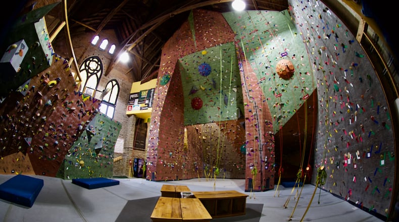 Inside Urban Krag's rock climbing facility. Photo courtesy of Karl Williamson of Urban Krag Climbing Center.