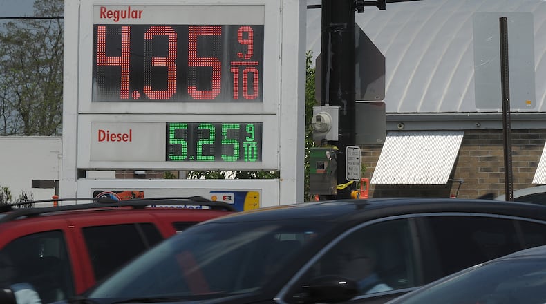 Gas prices jumped to $4.35 across the Miami Valley this week like at this Shell station on County Line Road in Kettering. MARSHALL GORBY\STAFF