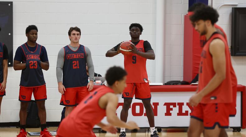 Dayton's Enoch Cheeks practices on Wednesday, Aug. 2, 2023, at the Cronin Center. David Jablonski/Staff