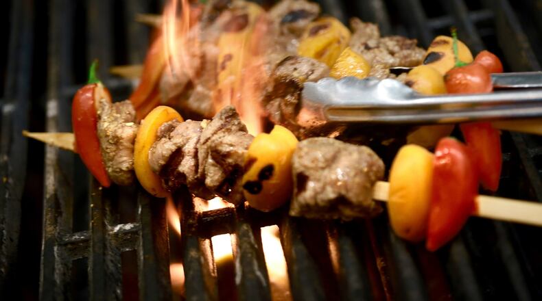 Apricot Lamb Kebobs on the grill at the Great Lakes Culinary Center in Southfield, Mich. on Wednesday, June 4, 2014. (Kimberly P. Mitchell/Detroit Free Press/TNS)