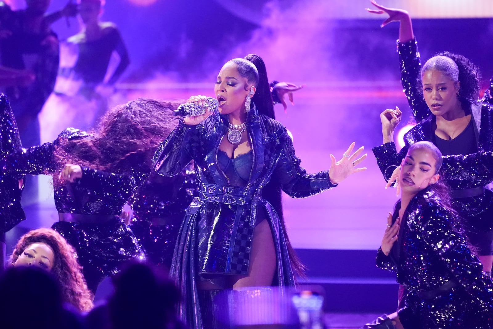 Ashanti performs a medley during the BET Awards on Monday, June 9, 2025, at the Peacock Theater in Los Angeles. (AP Photo/Chris Pizzello)