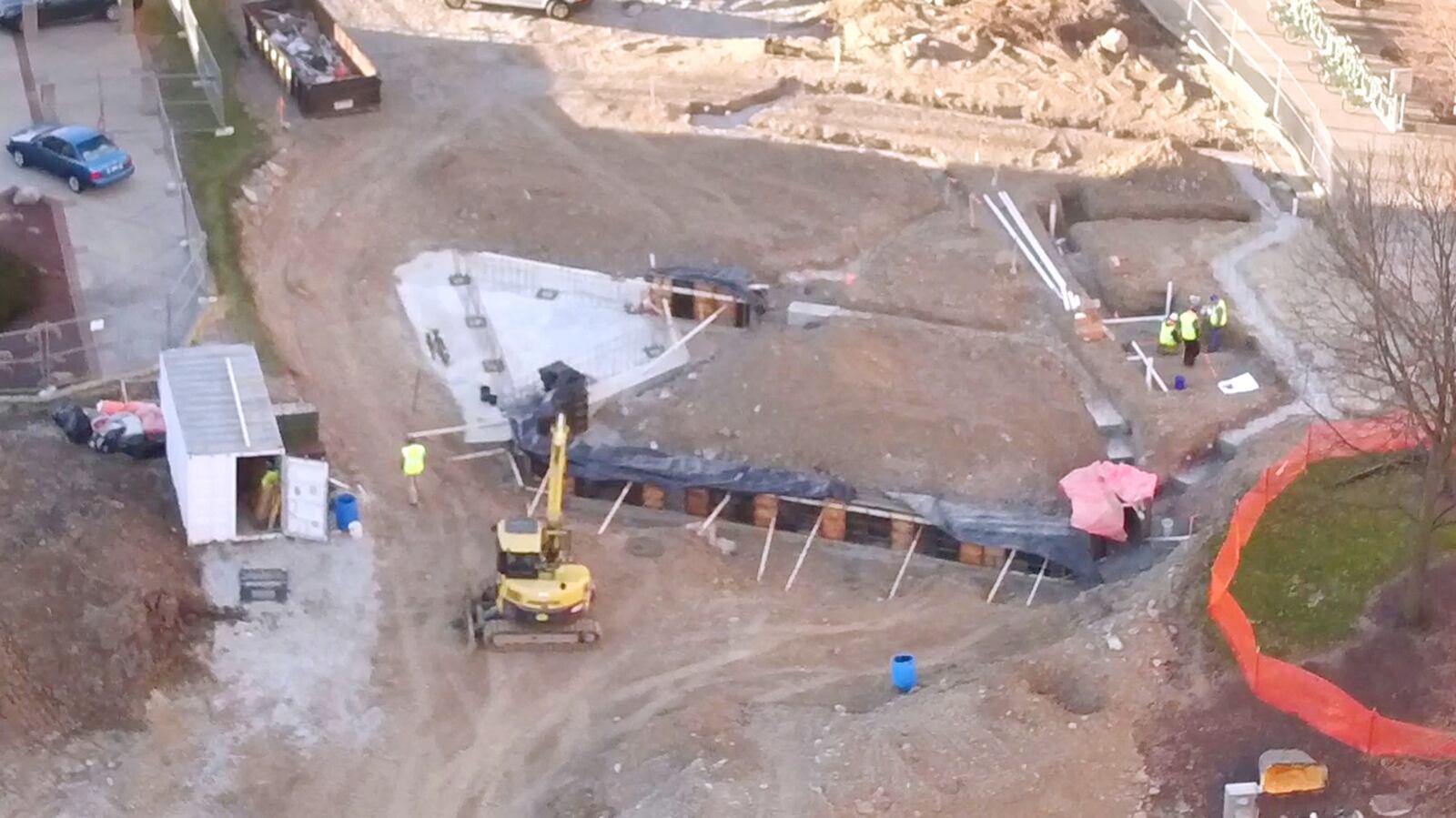 Foundations structures for the Levitt Pavilion Dayton are being constructed along South Main Street.  The new music venue is expected to be open in early August with a schedule of about 30 shows to run through October.   TY GREENLEES / STAFF