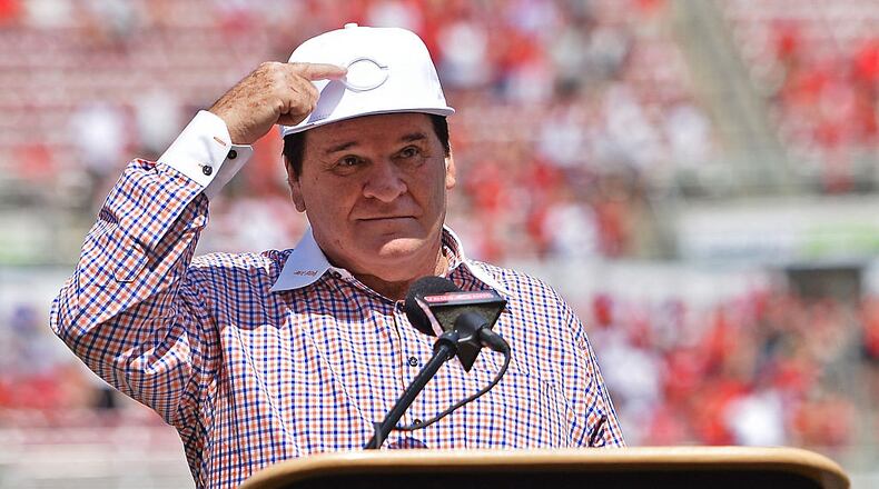 CINCINNATI, OH - JUNE 25:  Former Cincinnati Reds player and Major League Baseball all-time hits leader Pete Rose speaks during his induction in to the Reds Hall of Fame before a game between the Cincinnati Reds and the San Diego Padres at Great American Ball Park on June 25, 2016 in Cincinnati, Ohio.  (Photo by Jamie Sabau/Getty Images)