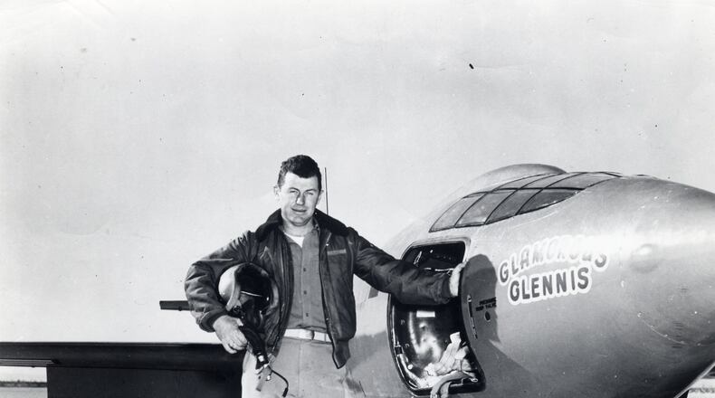 Chuck Yeager standing next to the Bell X-1 “Glamorous Glennis” that the test pilot broke the sound barrier in on Oct. 14, 1947. NATIONAL MUSEUM OF THE U.S. AIR FORCE