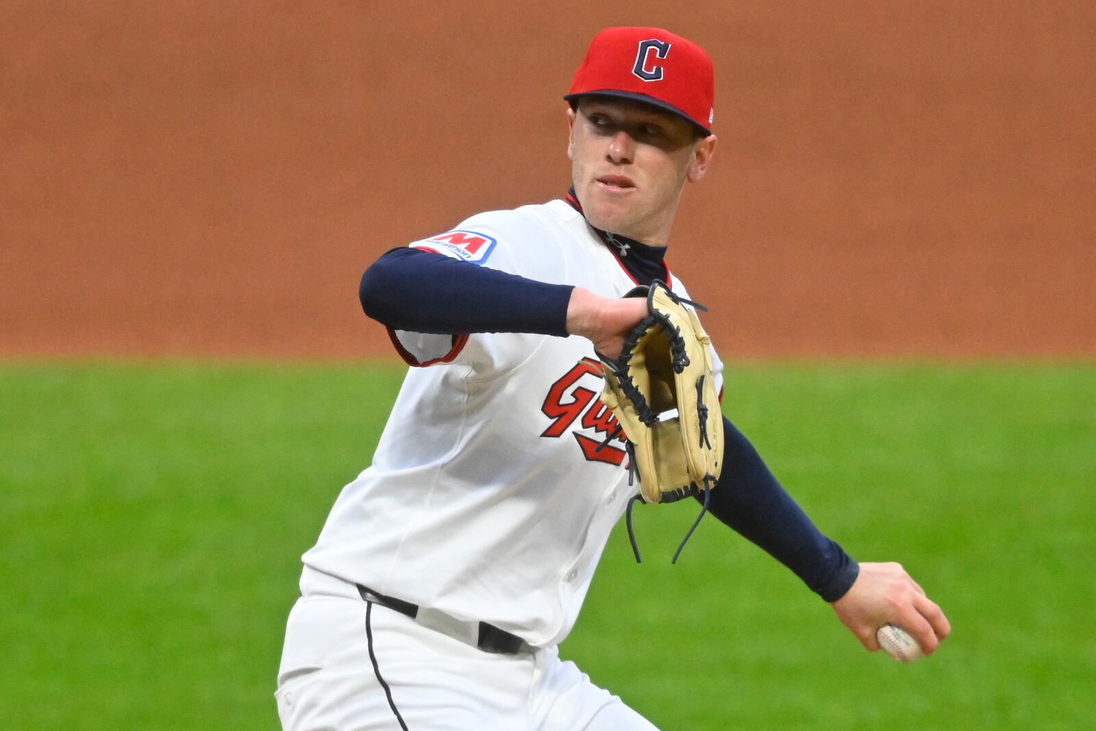 Cleveland Guardians relief pitcher Kolby Allard delivers against the Boston Red Sox during the fourth inning of the second baseball game of a doubleheader, Saturday, April 26, 2025, in Cleveland, (AP Photo/David Richard)