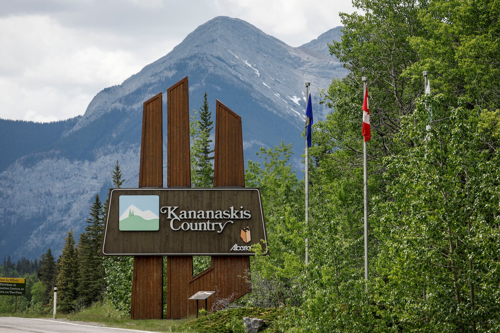 FILE - A sign marks the entrance to Kananaskis Country, Alberta, June 2, 2025, where the G7 Leaders meeting will take place in Kananaskis from June 15-17. (Jeff McIntosh/The Canadian Press via AP, file)
