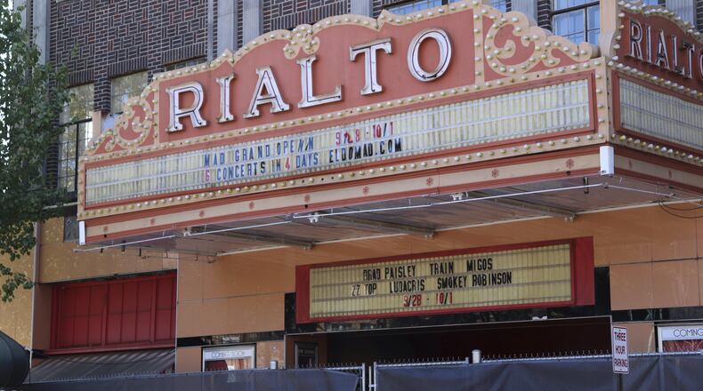 The Rialto Theater in downtown El Dorado, Ark., is shown on Friday, Sept. 29, 2017. The building will undergo a $32 million renovation as the second phase of the Murphy Arts District, as residents of the city create an entertainment hub in an effort to return to its glory years from nearly a century ago. (AP Photo/Kelly P. Kissel)