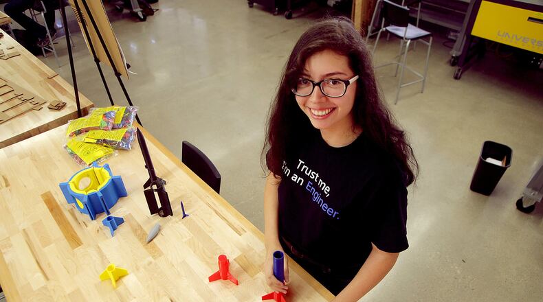 UCLA student Mia Reyes was recruited by Northrop Grumman for an internship last year, and plans to intern with the company again this upcoming year. Mia, photographed on Oct. 4, 2018, is interested in working in the aerospace division. (Kirk McKoy/Los Angeles Times/TNS)
