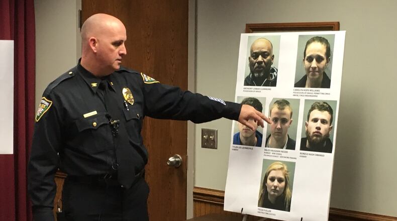 Police Chief Christopher Protsman going over members of the GLO gang, a local group related to recent criminal activity in Kettering. March 15, 2017. CHUCK HAMLIN / STAFF