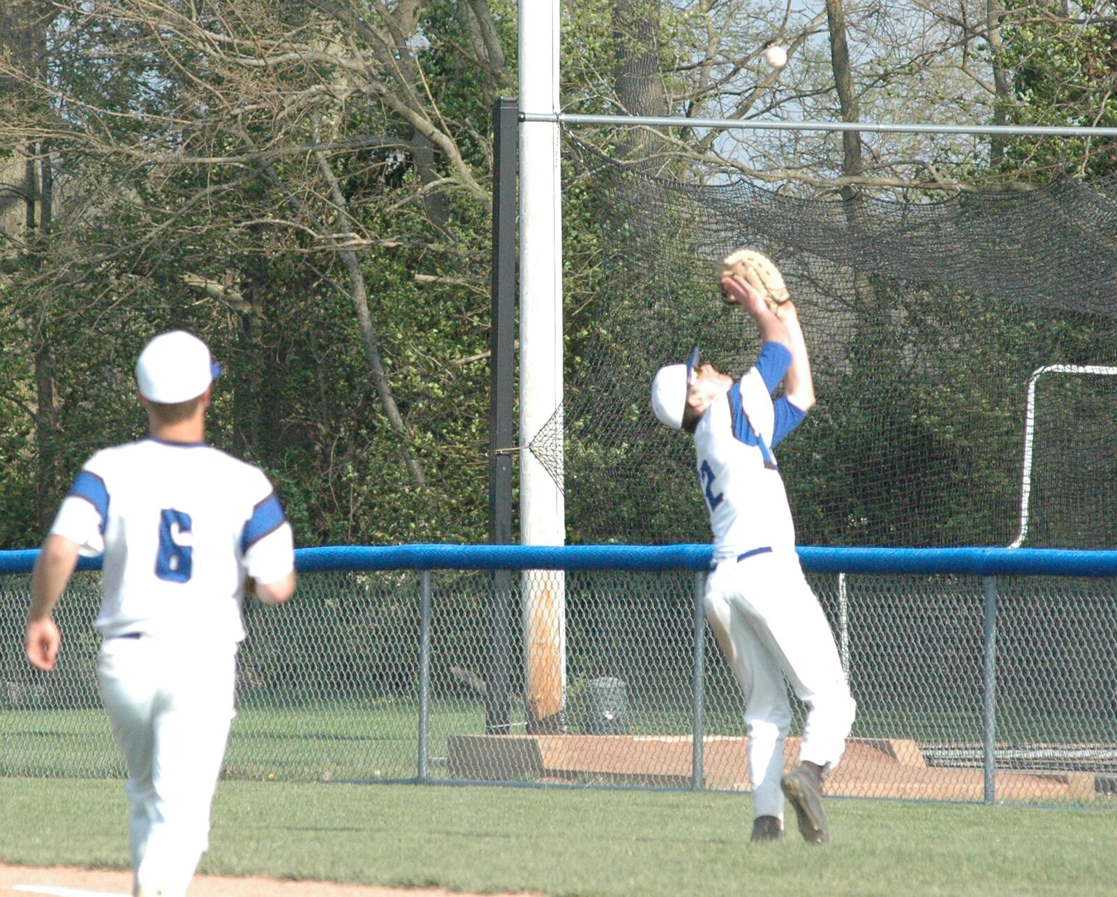 Brookville first baseman Braden Moore hauls in a foul popup Tuesday during a Southwestern Buckeye League Southwestern Division baseball game against visiting Franklin. The host Blue Devils won 5-4. RICK CASSANO/STAFF