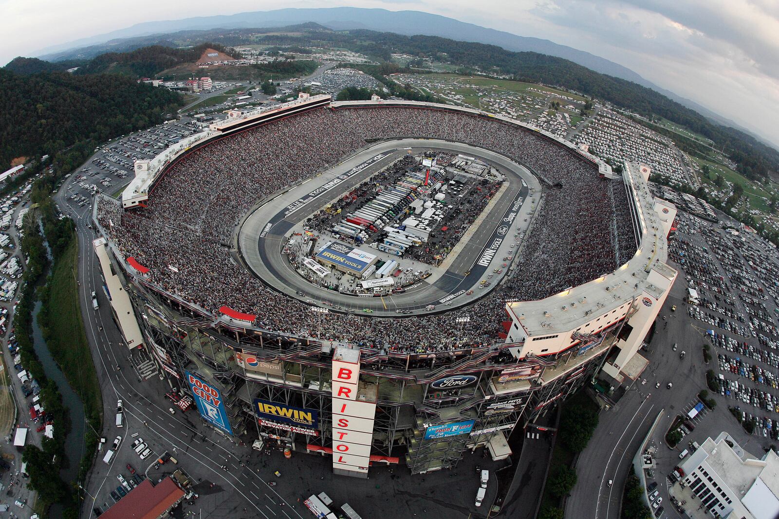 The NASCAR Sprint Cup Series auto race is run in Bristol Motor Speedway on Saturday, Aug. 25, 2012, in Bristol, Tenn. (Andrew Coppley, CIA Bristol Motor Speedway via AP, Pool, File)