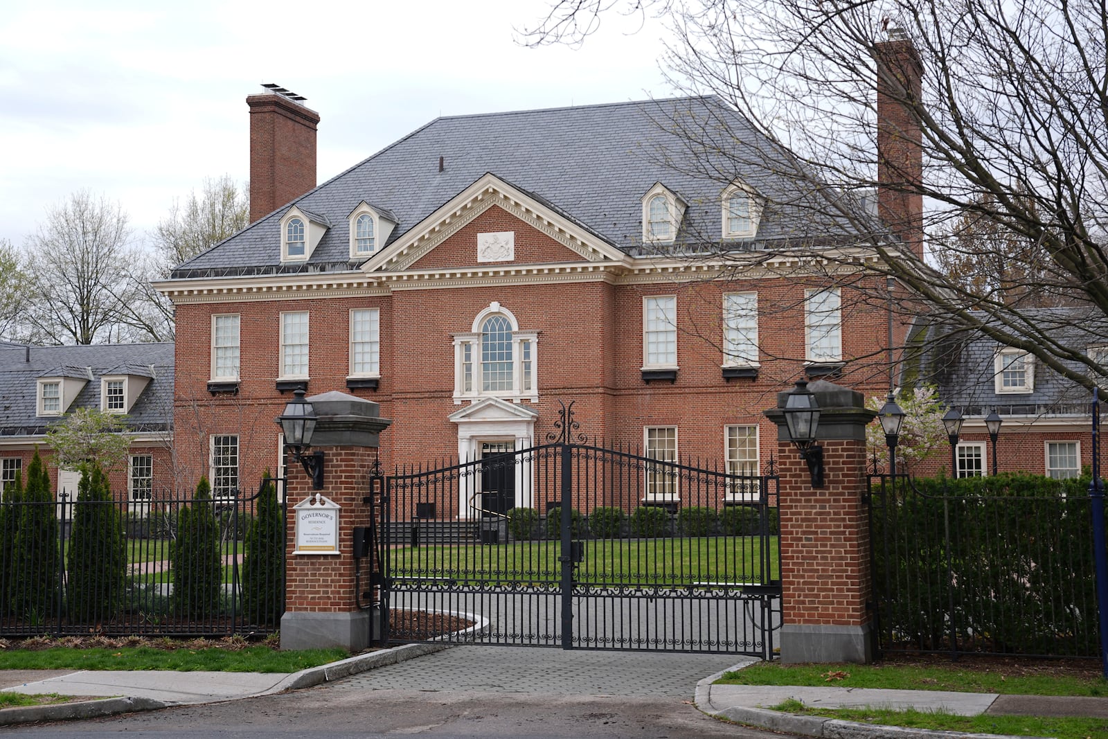 Shown is Pennsylvania governor's official residence in Harrisburg, Pa., Monday, April 14, 2025. (AP Photo/Matt Rourke)
