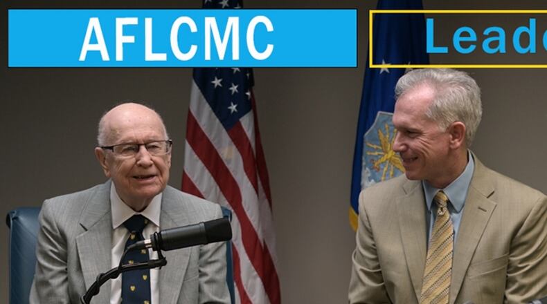 Dr. William R. O’Brien, an early member of the Aeronautical Systems Division, and his son, Michael G. O’Brien, currently deputy program director for the Hypersonic Attack Cruise Missile for Air Force Life Cycle Management Center’s Armament Directorate at Eglin Air Force Base, Florida, reflect on Dr. O’Brien’s early career. U.S. AIR FORCE GRAPHIC/JIM VARHEGYI