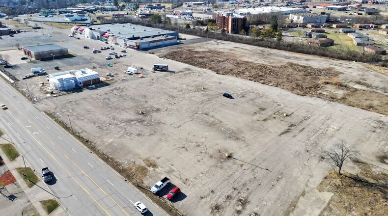 Kroger has submitted plans for a new Kroger Marketplace store on North Brookwood Avenue in Hamilton. Planning Commission will hold a public hearing on the request to build on Feb. 20, 2025. Pictured is an aerial view of the vacant lot at 182 N. Brookwood Ave., in Hamilton where Kroger wants to build its new store. NICK GRAHAM/STAFF