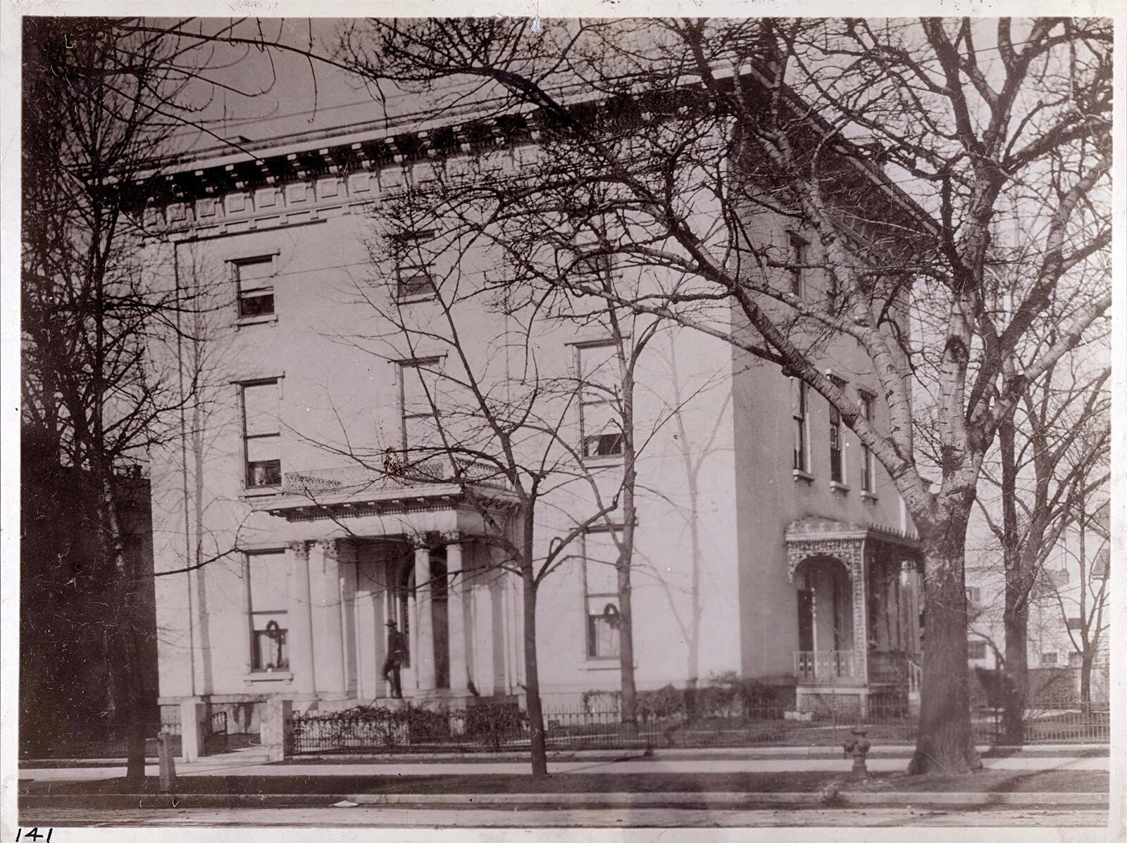 The residence of Joseph R. Gebhart stood on the present site of Memorial Hall at the northwest corner of First and St. Clair Streets. PHOTO COURTESY OF DAYTON METRO LIBRARY LUTZENBERGER PICTURE COLLECTION