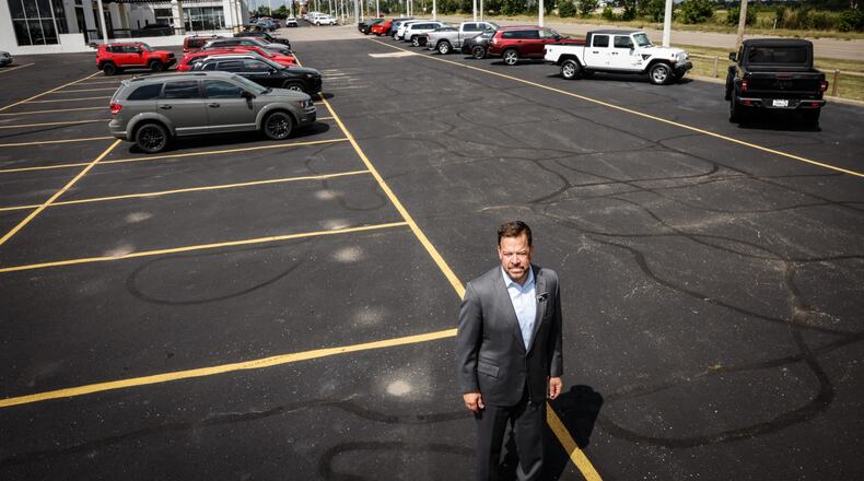 Jim Evans, owner of Evans Dealer Group said that shortage of automotive computer chips has cut his supply.“It’s tough, because we’re coming out of a lockdown, COVID economy,” Evans said. “People want automobiles, so it is frustrating that we don’t have what they want.” JIM NOELKER/STAFF