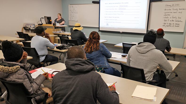 Students in class at Clark State College Wednesday, Feb. 22, 2023. BILL LACKEY/STAFF