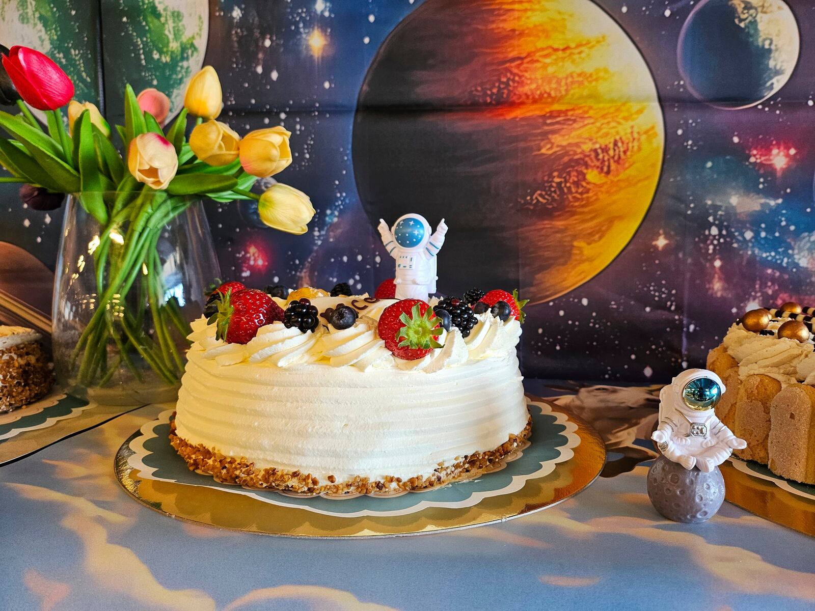 Celebratory "space cake" is displayed at Hollandse Hoogtes growing facility in Bemmel, Netherlands, Monday, April 7, 2025. (AP Photo/Molly Quell)