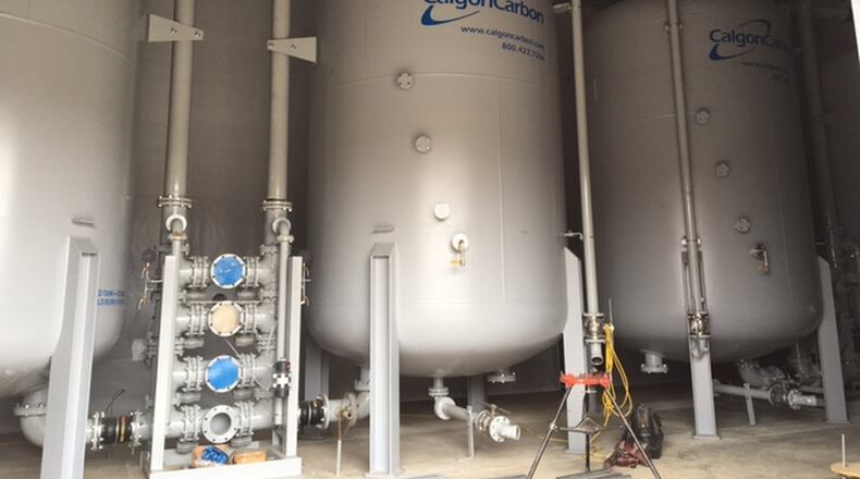 The Air Force has built a $2.7 million water treatment facility at Wright-Patterson Air Force Base to scrub contaminants from two drinking wells at the sprawling base. The base expects to begin drawing water in May out of the wells shut down last year. BARRIE BARBER/STAFF