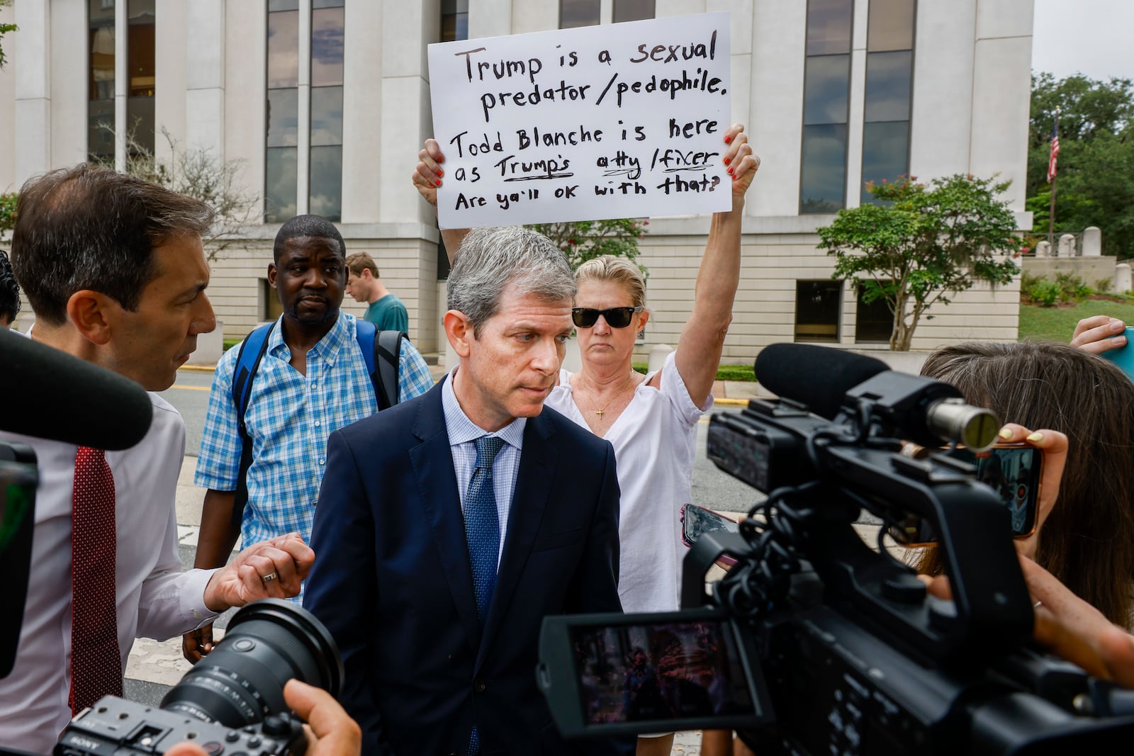 David Oscar Markus, an attorney for Ghislaine Maxwell, talks with the media outside the federal courthouse, Friday, July 25, 2025, in Tallahassee, Fla., after Deputy Attorney General Todd Blanche met with Maxwell, the imprisoned former girlfriend of financier and convicted sex offender Jeffrey Epstein. (AP Photo/Colin Hackley)