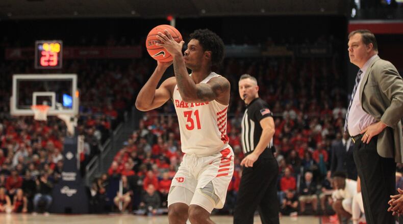 Dayton’s Jhery Matos shoots against Fordham on Saturday, Feb. 1, 2020, at UD Arena. David Jablonski/Staff