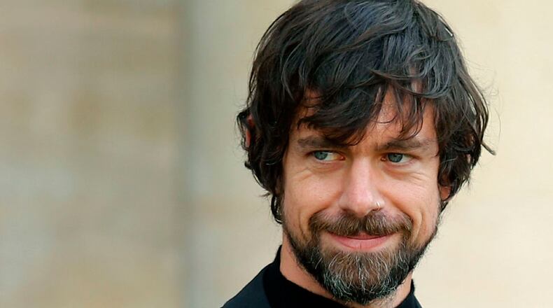 In this June 7, 2019, file photo, Twitter CEO Jack Dorsey leaves after his talk with French President Emmanuel Macron at the Elysee Palace in Paris.