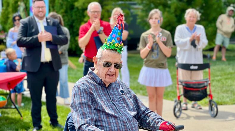 John J. Fisher, of Troy, celebrated his 100th birthday at StoryPoint Troy on Sunday. AIMEE HANCOCK/STAFF
