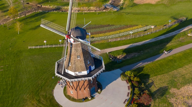 De Zwaan windmill at Windmill Island Gardens park, in Holland, Michigan, April 29, 2021.   (David Guralnick/The Detroit News/TNS)